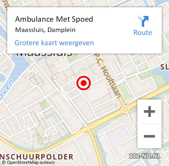 Locatie op kaart van de 112 melding: Ambulance Met Spoed Naar Maassluis, Damplein op 19 maart 2022 11:02