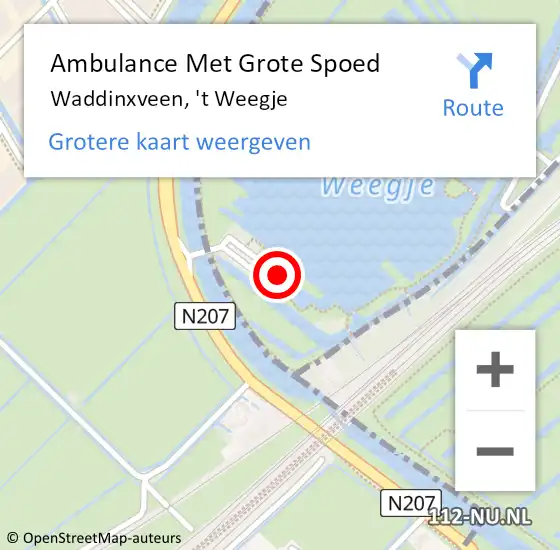 Locatie op kaart van de 112 melding: Ambulance Met Grote Spoed Naar Waddinxveen, 't Weegje op 19 maart 2022 11:02