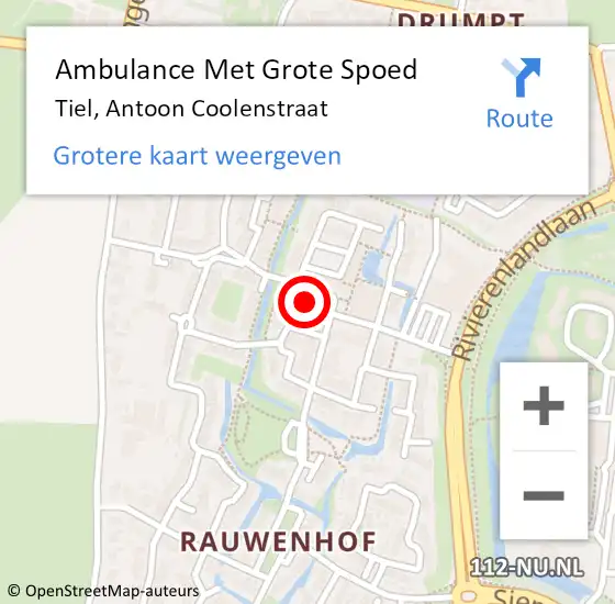 Locatie op kaart van de 112 melding: Ambulance Met Grote Spoed Naar Tiel, Antoon Coolenstraat op 19 maart 2022 11:13