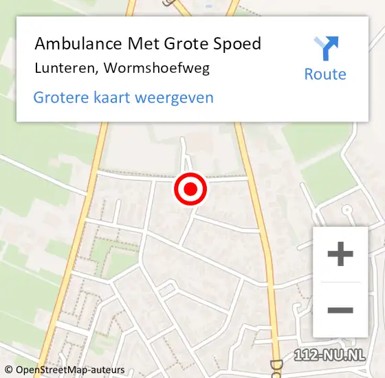 Locatie op kaart van de 112 melding: Ambulance Met Grote Spoed Naar Lunteren, Wormshoefweg op 19 maart 2022 11:14