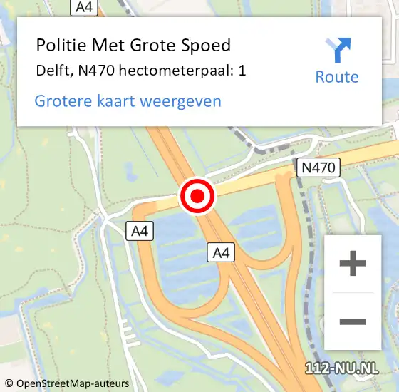 Locatie op kaart van de 112 melding: Politie Met Grote Spoed Naar Delft, N470 hectometerpaal: 1 op 19 maart 2022 11:20