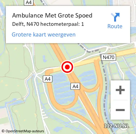 Locatie op kaart van de 112 melding: Ambulance Met Grote Spoed Naar Delft, N470 hectometerpaal: 1 op 19 maart 2022 11:26