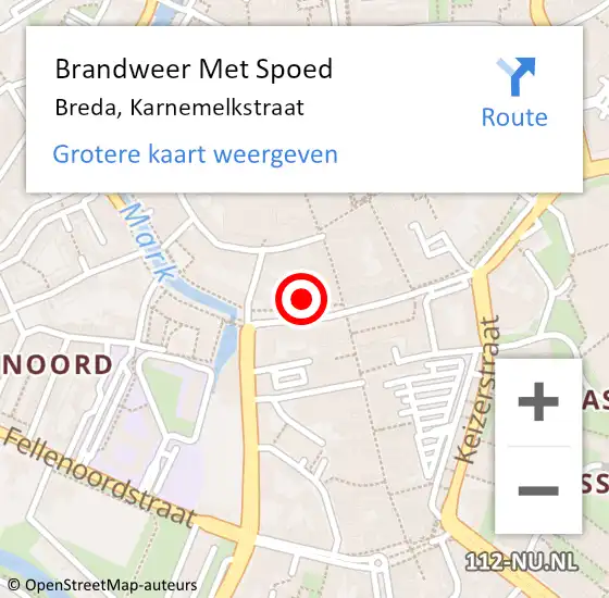 Locatie op kaart van de 112 melding: Brandweer Met Spoed Naar Breda, Karnemelkstraat op 19 maart 2022 11:42