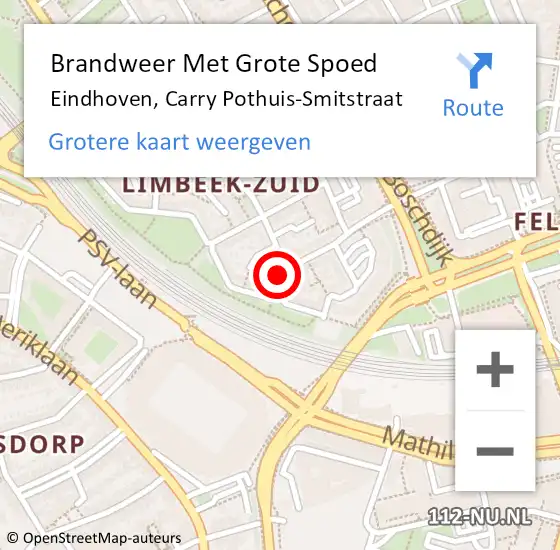 Locatie op kaart van de 112 melding: Brandweer Met Grote Spoed Naar Eindhoven, Carry Pothuis-Smitstraat op 19 maart 2022 11:43