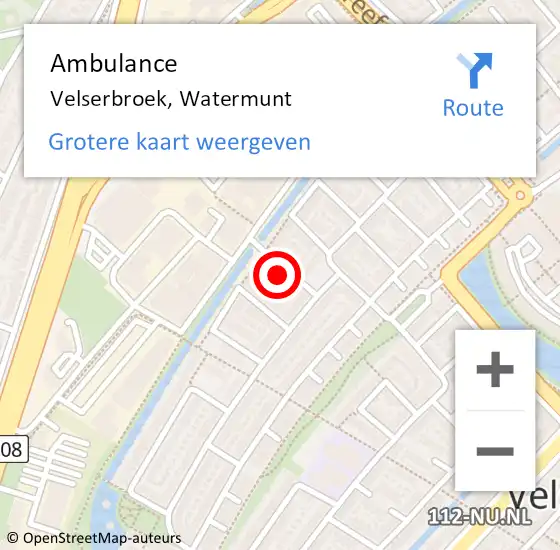 Locatie op kaart van de 112 melding: Ambulance Velserbroek, Watermunt op 19 maart 2022 11:56