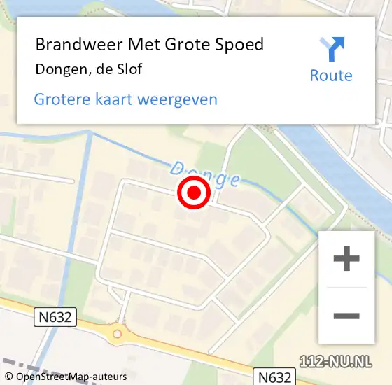 Locatie op kaart van de 112 melding: Brandweer Met Grote Spoed Naar Dongen, de Slof op 19 maart 2022 12:05