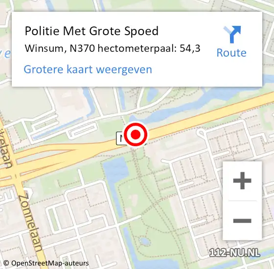 Locatie op kaart van de 112 melding: Politie Met Grote Spoed Naar Winsum, N370 hectometerpaal: 54,3 op 19 maart 2022 12:22