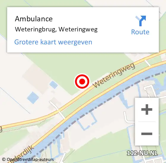 Locatie op kaart van de 112 melding: Ambulance Weteringbrug, Weteringweg op 19 maart 2022 12:23