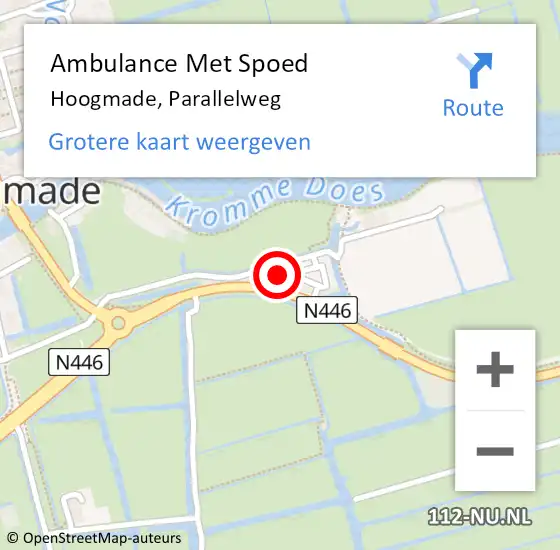 Locatie op kaart van de 112 melding: Ambulance Met Spoed Naar Hoogmade, Parallelweg op 19 maart 2022 12:27