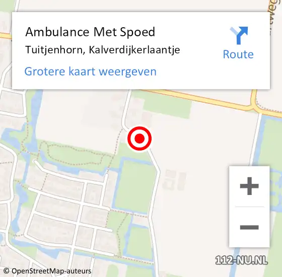 Locatie op kaart van de 112 melding: Ambulance Met Spoed Naar Tuitjenhorn, Kalverdijkerlaantje op 19 maart 2022 12:37