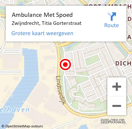 Locatie op kaart van de 112 melding: Ambulance Met Spoed Naar Zwijndrecht, Titia Gorterstraat op 19 maart 2022 12:39