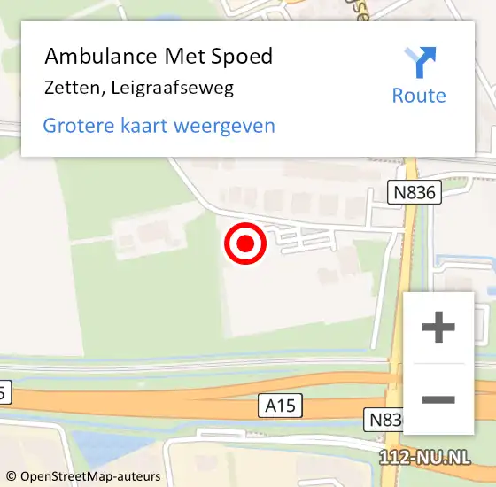 Locatie op kaart van de 112 melding: Ambulance Met Spoed Naar Zetten, Leigraafseweg op 19 maart 2022 12:58