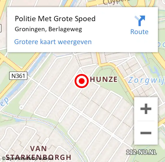 Locatie op kaart van de 112 melding: Politie Met Grote Spoed Naar Groningen, Berlageweg op 19 maart 2022 13:31