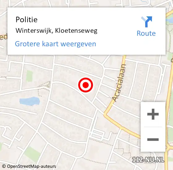 Locatie op kaart van de 112 melding: Politie Winterswijk, Kloetenseweg op 19 maart 2022 13:31