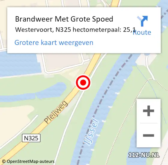 Locatie op kaart van de 112 melding: Brandweer Met Grote Spoed Naar Westervoort, N325 hectometerpaal: 25,1 op 19 maart 2022 13:35