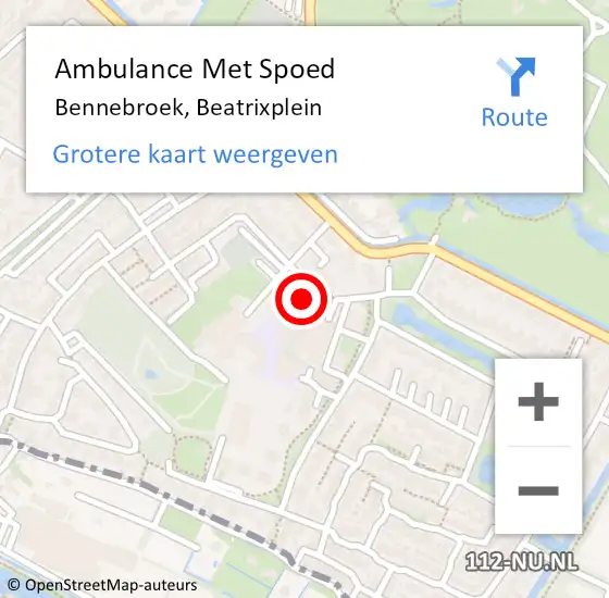 Locatie op kaart van de 112 melding: Ambulance Met Spoed Naar Bennebroek, Beatrixplein op 19 maart 2022 13:51