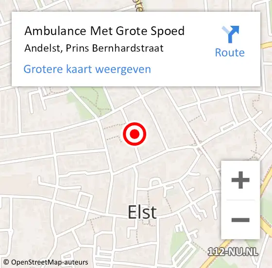 Locatie op kaart van de 112 melding: Ambulance Met Grote Spoed Naar Andelst, Prins Bernhardstraat op 19 maart 2022 14:17