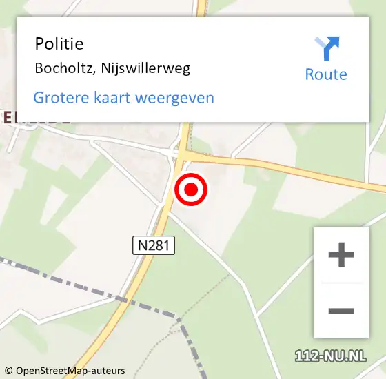 Locatie op kaart van de 112 melding: Politie Bocholtz, Nijswillerweg op 19 maart 2022 14:24