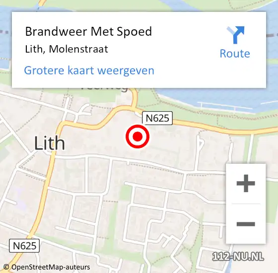 Locatie op kaart van de 112 melding: Brandweer Met Spoed Naar Lith, Molenstraat op 19 maart 2022 14:35
