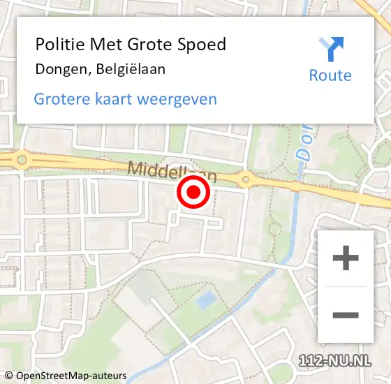 Locatie op kaart van de 112 melding: Politie Met Grote Spoed Naar Dongen, Belgiëlaan op 19 maart 2022 14:38