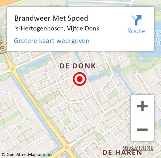 Locatie op kaart van de 112 melding: Brandweer Met Spoed Naar 's-Hertogenbosch, Vijfde Donk op 19 maart 2022 15:55