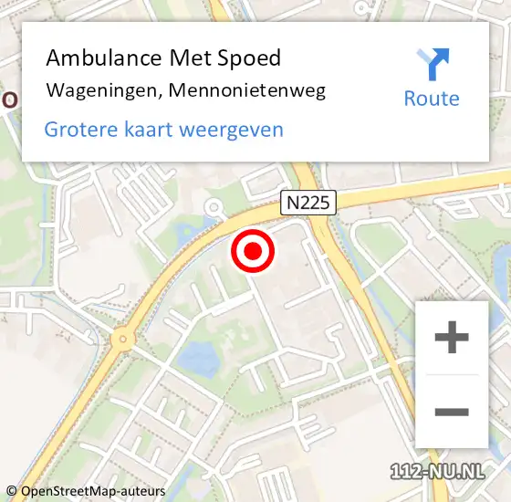 Locatie op kaart van de 112 melding: Ambulance Met Spoed Naar Wageningen, Mennonietenweg op 19 maart 2022 15:59