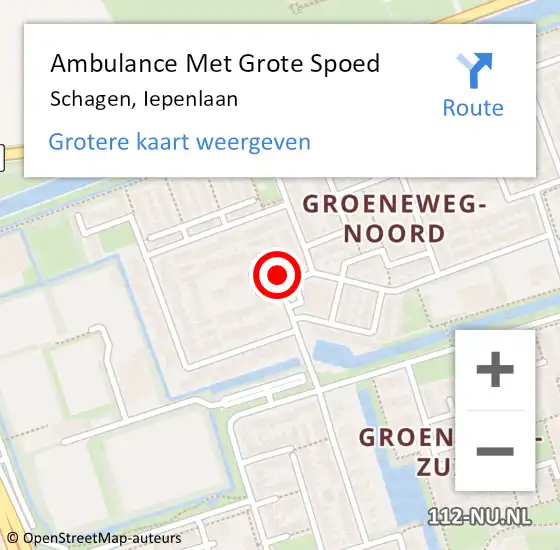 Locatie op kaart van de 112 melding: Ambulance Met Grote Spoed Naar Schagen, Iepenlaan op 19 maart 2022 16:04