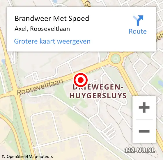 Locatie op kaart van de 112 melding: Brandweer Met Spoed Naar Axel, Rooseveltlaan op 19 maart 2022 16:25