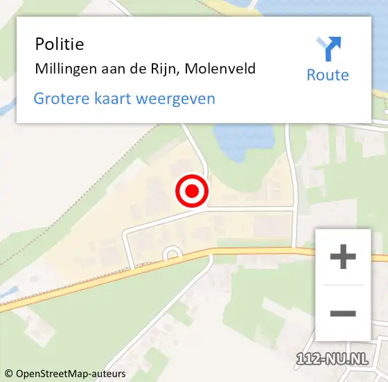 Locatie op kaart van de 112 melding: Politie Millingen aan de Rijn, Molenveld op 19 maart 2022 16:34