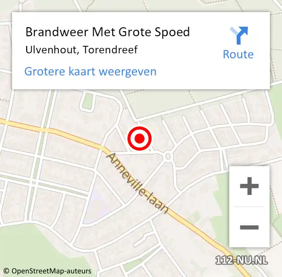 Locatie op kaart van de 112 melding: Brandweer Met Grote Spoed Naar Ulvenhout, Torendreef op 19 maart 2022 16:43