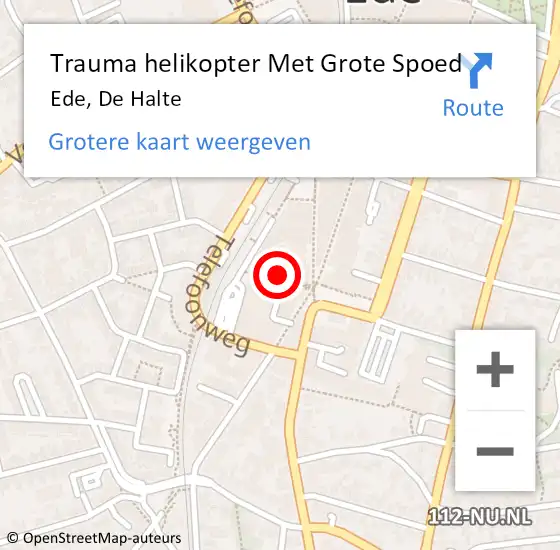 Locatie op kaart van de 112 melding: Trauma helikopter Met Grote Spoed Naar Ede, De Halte op 19 maart 2022 16:55