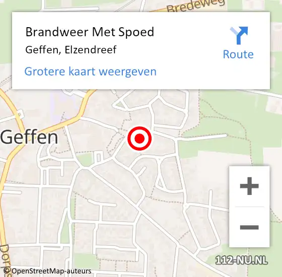 Locatie op kaart van de 112 melding: Brandweer Met Spoed Naar Geffen, Elzendreef op 19 maart 2022 17:10