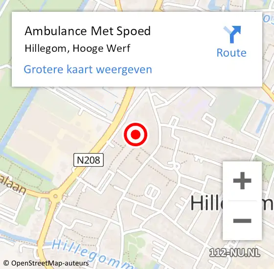 Locatie op kaart van de 112 melding: Ambulance Met Spoed Naar Hillegom, Hooge Werf op 19 maart 2022 17:23