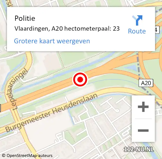 Locatie op kaart van de 112 melding: Politie Schiedam, A20 hectometerpaal: 23 op 19 maart 2022 17:26