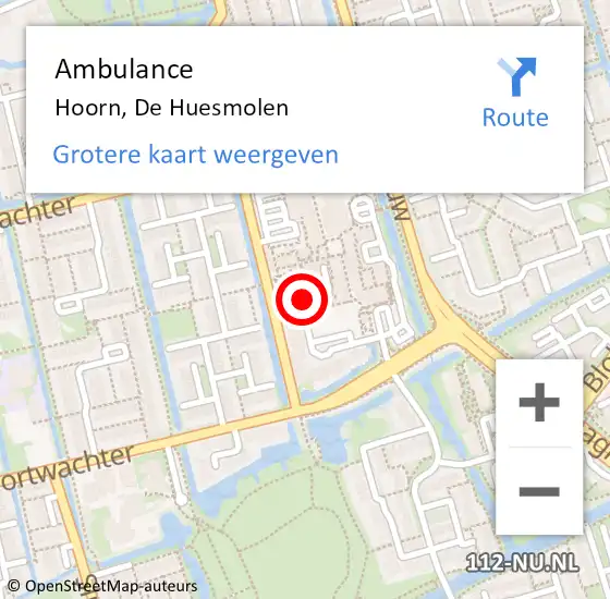 Locatie op kaart van de 112 melding: Ambulance Hoorn, De Huesmolen op 19 maart 2022 17:43