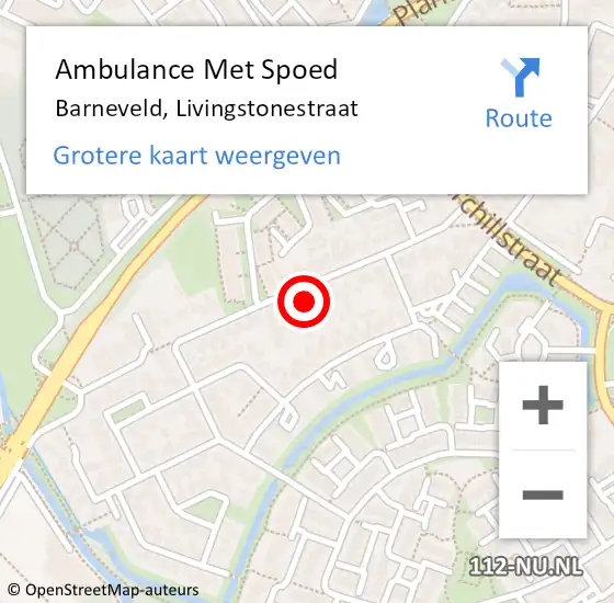 Locatie op kaart van de 112 melding: Ambulance Met Spoed Naar Barneveld, Livingstonestraat op 19 maart 2022 18:06