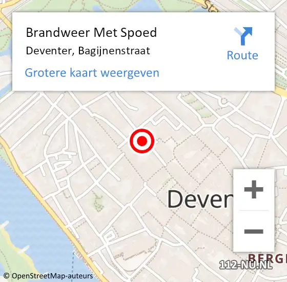 Locatie op kaart van de 112 melding: Brandweer Met Spoed Naar Deventer, Bagijnenstraat op 19 maart 2022 18:29