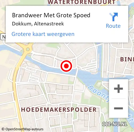 Locatie op kaart van de 112 melding: Brandweer Met Grote Spoed Naar Dokkum, Altenastreek op 19 maart 2022 18:58