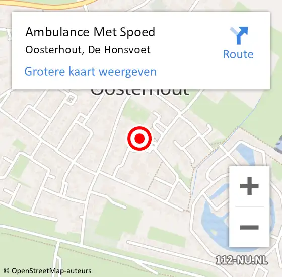 Locatie op kaart van de 112 melding: Ambulance Met Spoed Naar Oosterhout, De Honsvoet op 19 maart 2022 19:40