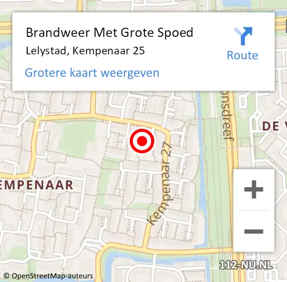 Locatie op kaart van de 112 melding: Brandweer Met Grote Spoed Naar Lelystad, Kempenaar 25 op 19 maart 2022 19:46