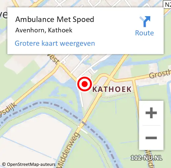 Locatie op kaart van de 112 melding: Ambulance Met Spoed Naar Avenhorn, Kathoek op 19 maart 2022 19:46