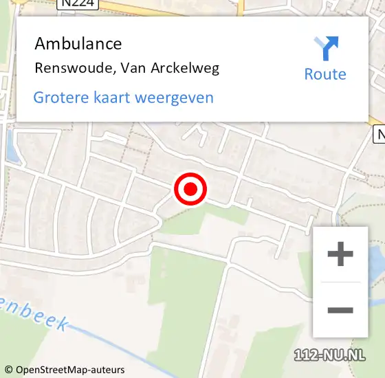 Locatie op kaart van de 112 melding: Ambulance Renswoude, Van Arckelweg op 11 juli 2014 15:06