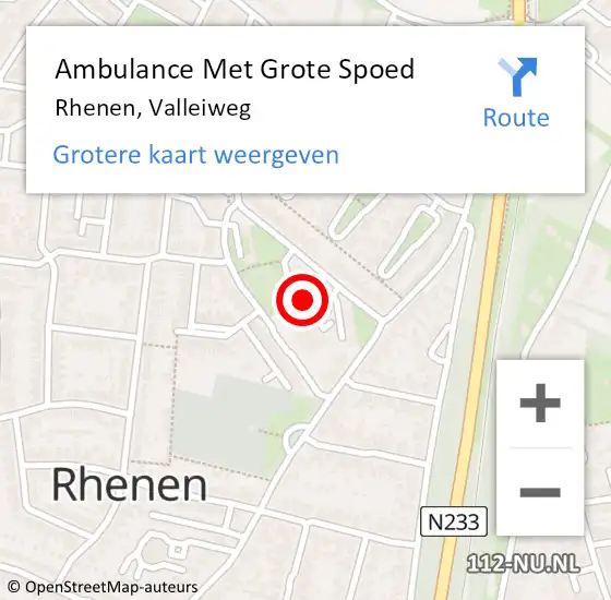 Locatie op kaart van de 112 melding: Ambulance Met Grote Spoed Naar Rhenen, Valleiweg op 19 maart 2022 20:08