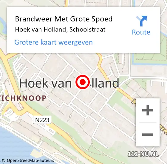 Locatie op kaart van de 112 melding: Brandweer Met Grote Spoed Naar Hoek van Holland, Schoolstraat op 19 maart 2022 20:24