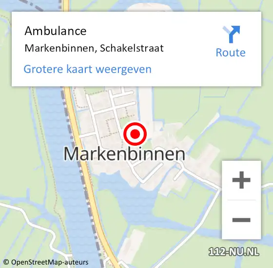 Locatie op kaart van de 112 melding: Ambulance Markenbinnen, Schakelstraat op 11 juli 2014 15:09