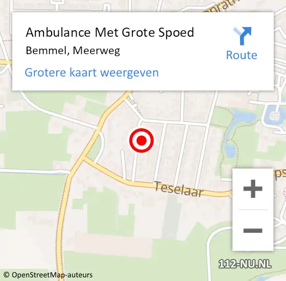 Locatie op kaart van de 112 melding: Ambulance Met Grote Spoed Naar Bemmel, Meerweg op 19 maart 2022 20:44