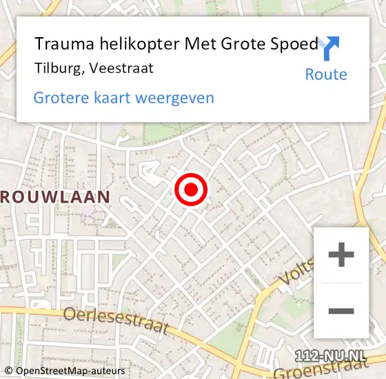 Locatie op kaart van de 112 melding: Trauma helikopter Met Grote Spoed Naar Tilburg, Veestraat op 19 maart 2022 20:54