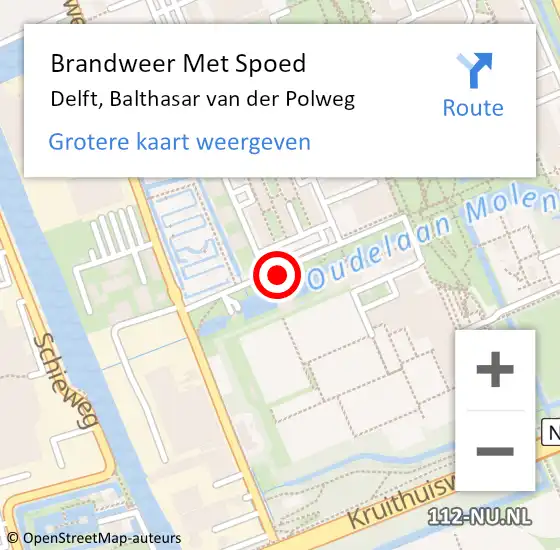 Locatie op kaart van de 112 melding: Brandweer Met Spoed Naar Delft, Balthasar van der Polweg op 19 maart 2022 21:04