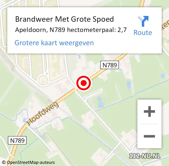 Locatie op kaart van de 112 melding: Brandweer Met Grote Spoed Naar Apeldoorn, N789 hectometerpaal: 2,7 op 19 maart 2022 21:17
