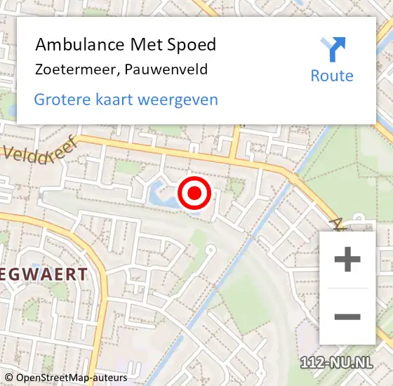 Locatie op kaart van de 112 melding: Ambulance Met Spoed Naar Zoetermeer, Pauwenveld op 19 maart 2022 21:24